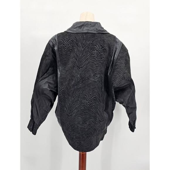 Vtg 80s Pelle Men's Small Leather & Suede Black Zip Moto Zebra Print Jacket - Picture 2 of 12